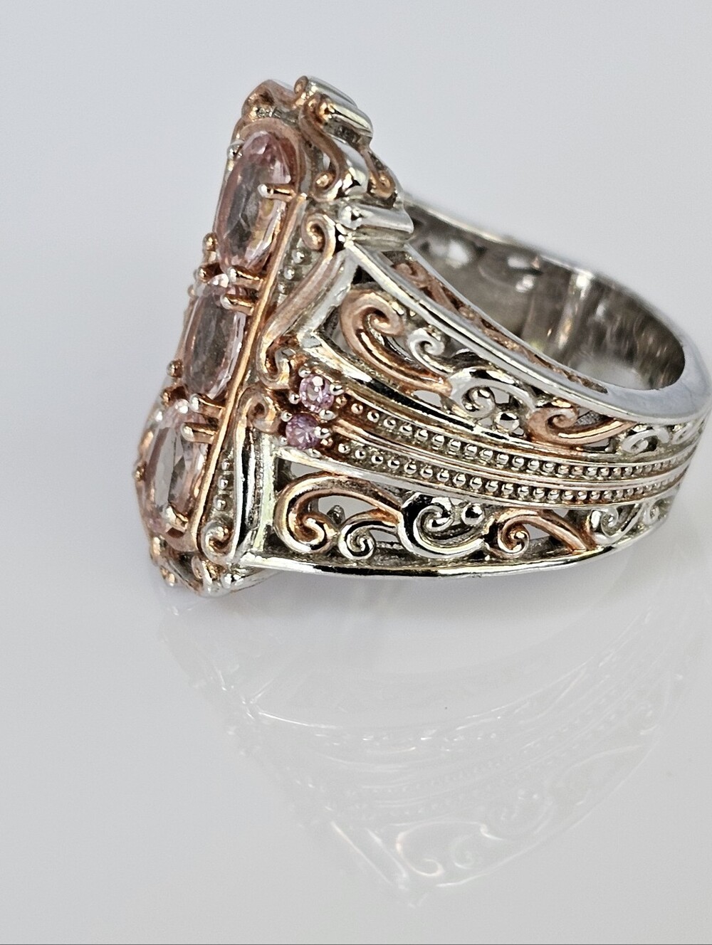 Genuine Morganite & Sapphire Ring 18K Rose Gold Palladium Sterling Silver Sz 7 - Picture 11 of 11